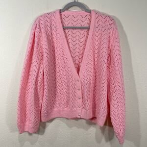 Vintage Pastel Pink Pearl Button Cardigan Sweater Dollette Coquette Soft Girl L